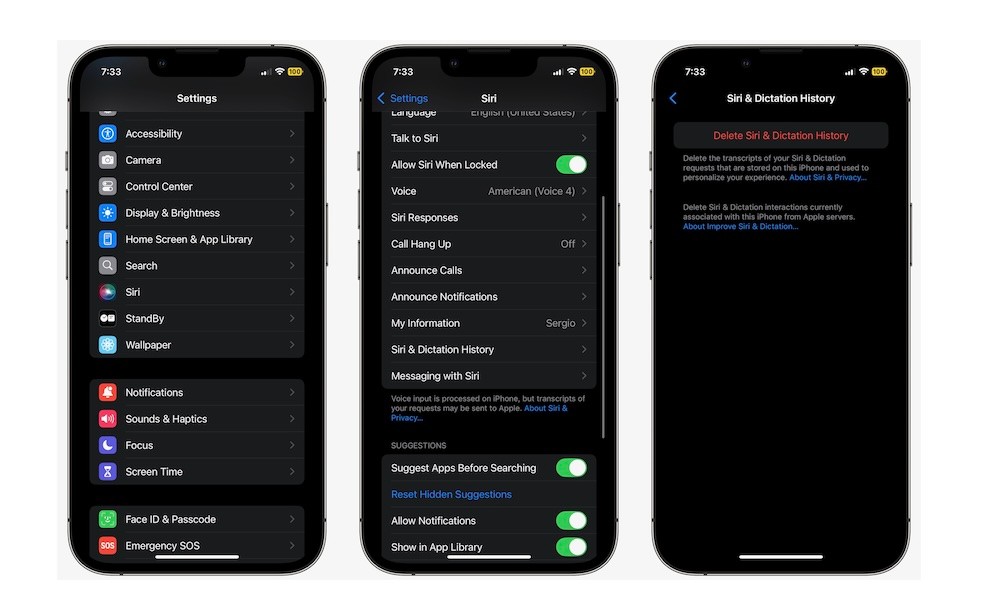 Deactivate "Siri & Dictation" History & Logging