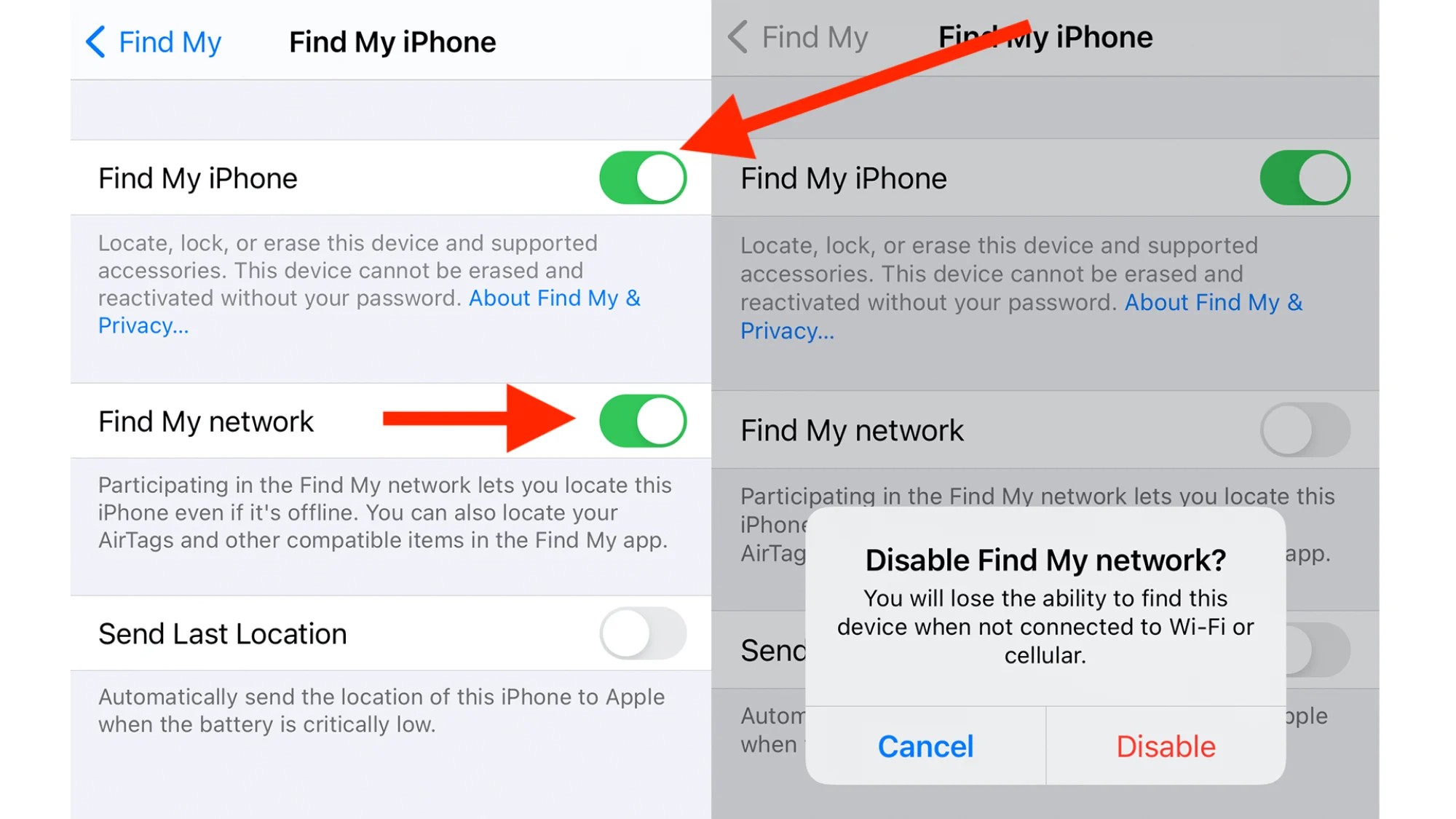 Disable Find My iPhone