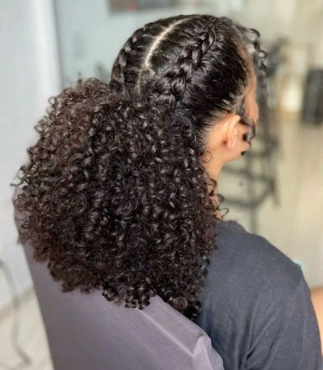 Double Braided Curly Ponytail