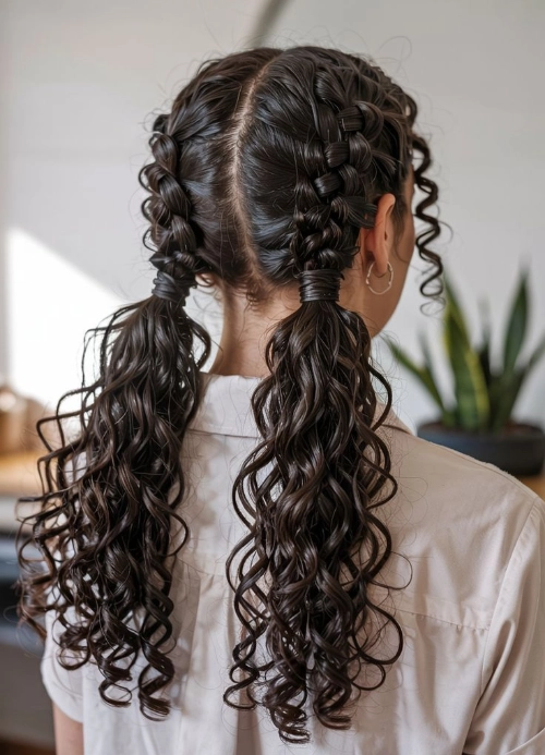 Double Dutch Braids into Curly Pigtails