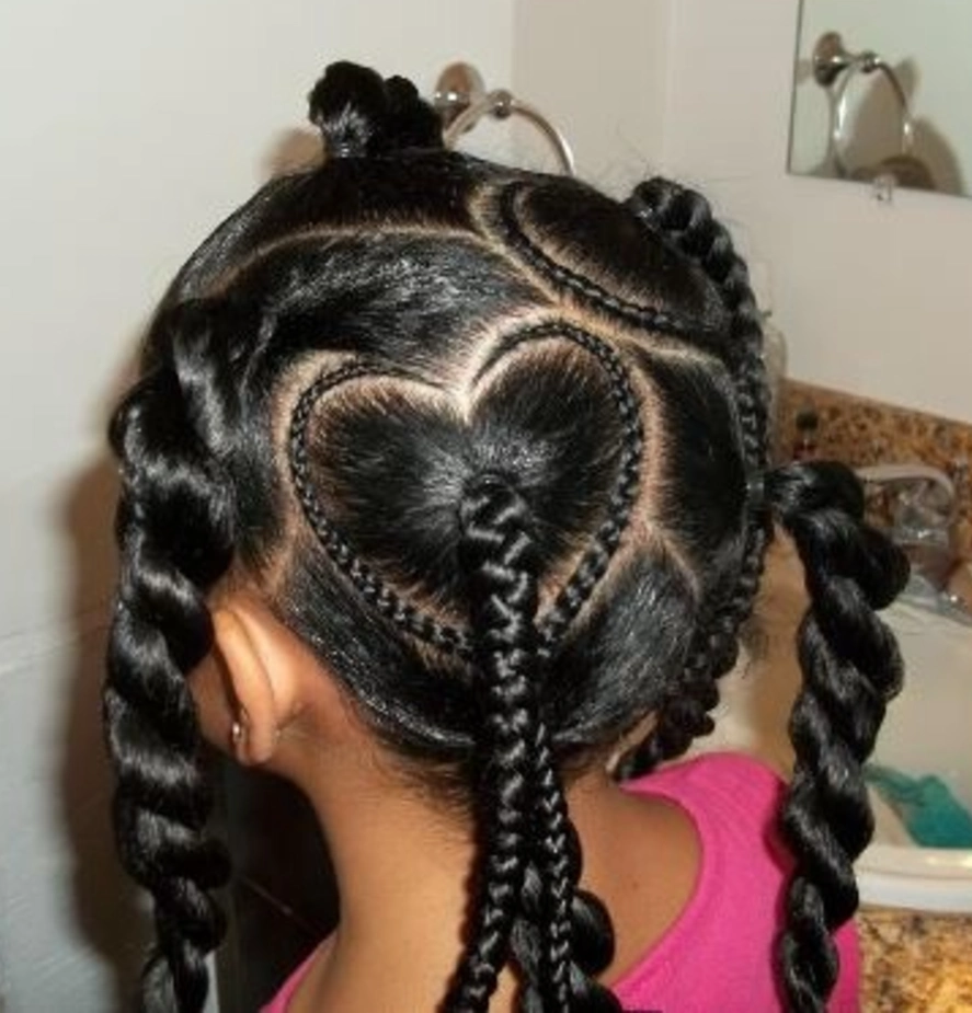 Double Heart Cornrows with Twist Pigtails