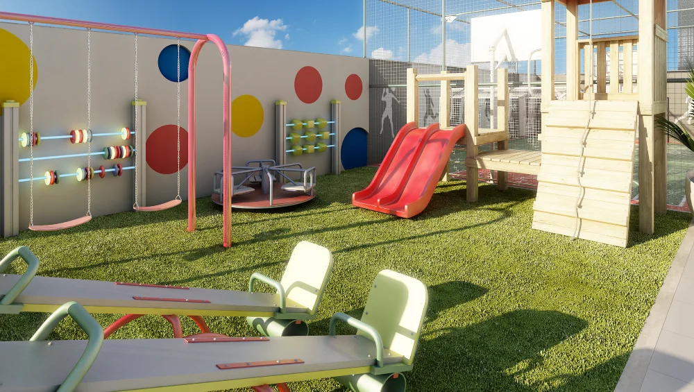 Double Red Slides and Polka-Dot Wall