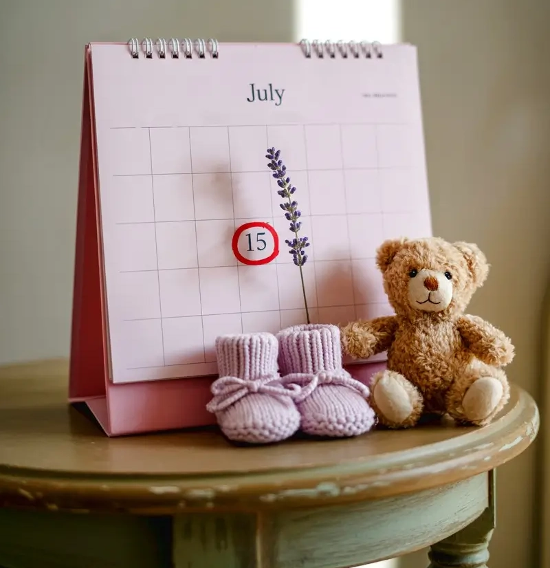 Due Date Calendar Announcement with Baby Booties