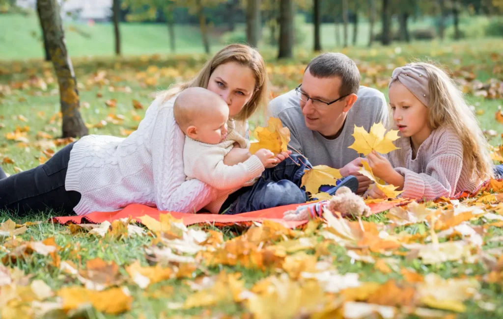 Fall Family Bonding Moment Captured Outdoors