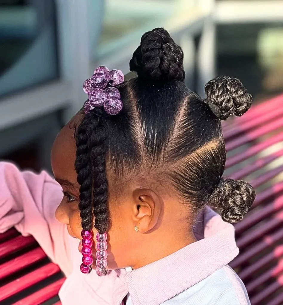 Flower-Topped Bantu Knots with Beaded Twists