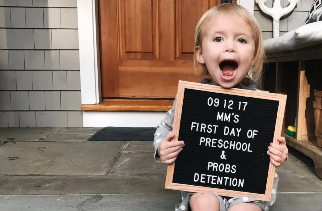 Funny First Day of Preschool Sign with Detention Joke