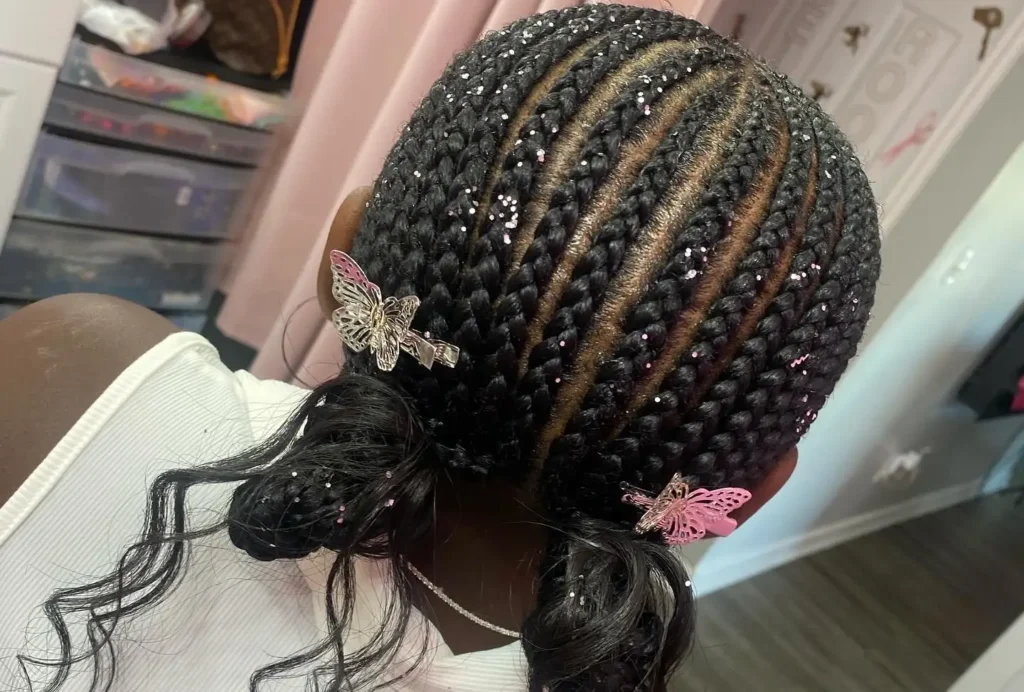 Glittery Braids with Butterfly and Spiral Curls