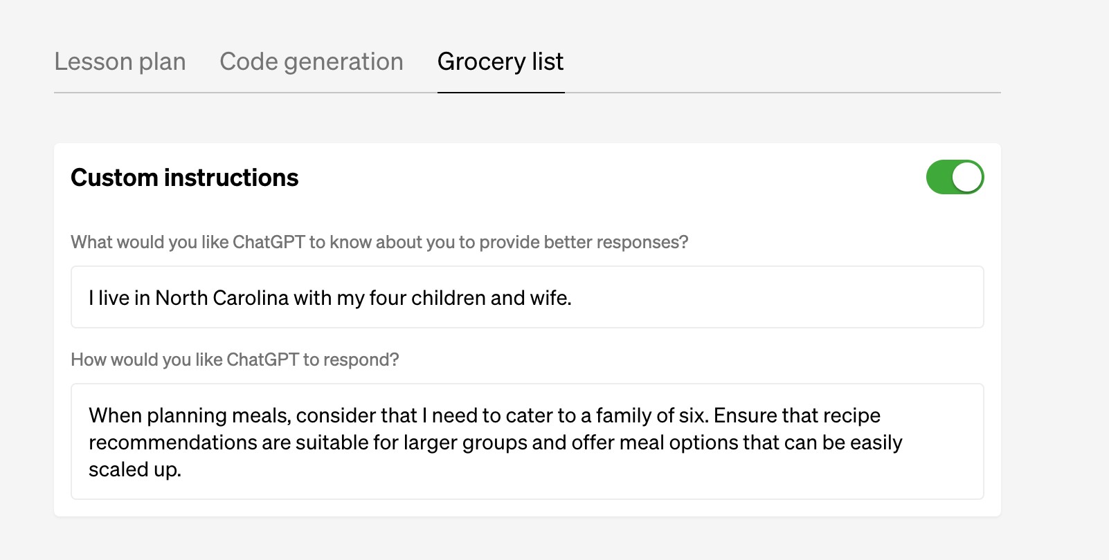 Global Custom Instructions