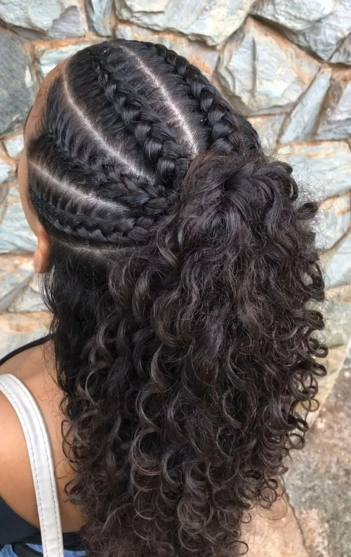 Goddess Braids into High Curly Puff