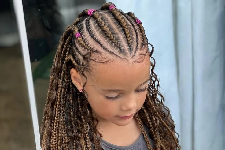 Half-Up Tribal Cornrows with Curly Braids