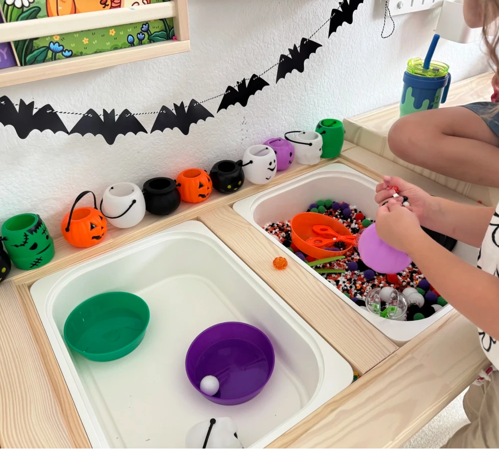 Halloween Sensory Table with Water Beads