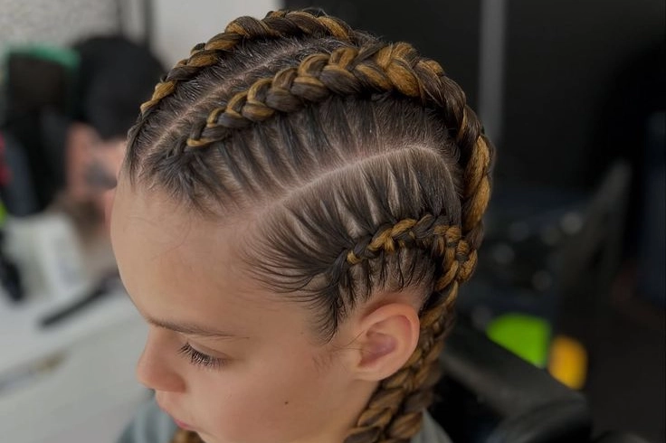Halo Crown Cornrows with Diagonal Side Braids