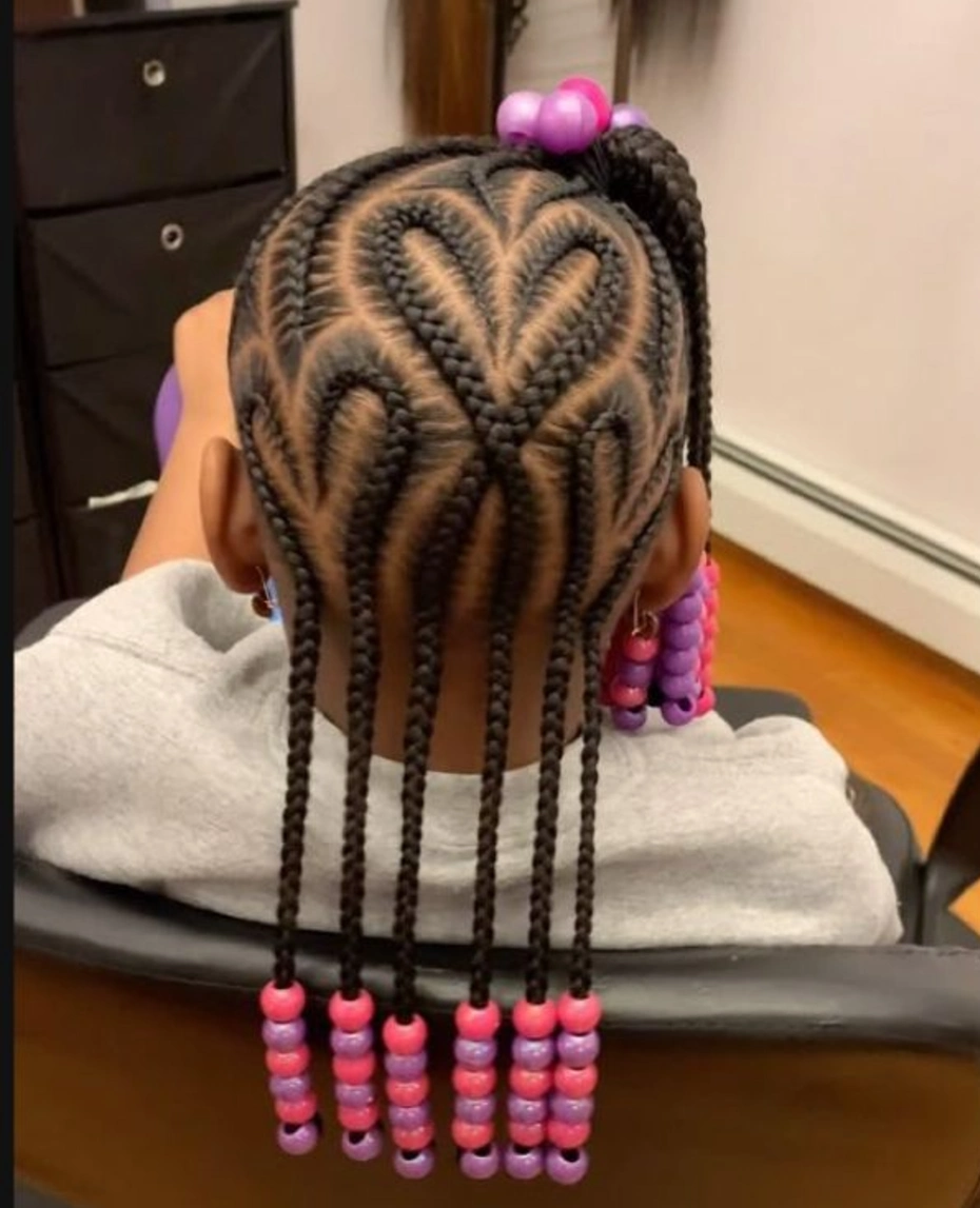 Heart Cornrow Panel with Beaded Dangles