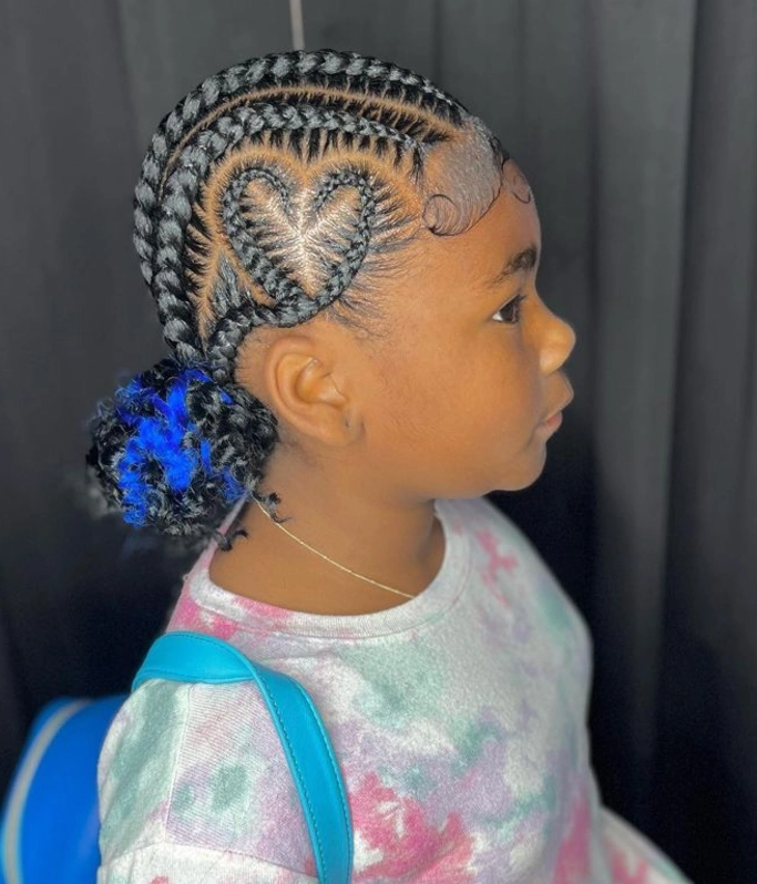 Heart Cornrows with Electric Blue Puff