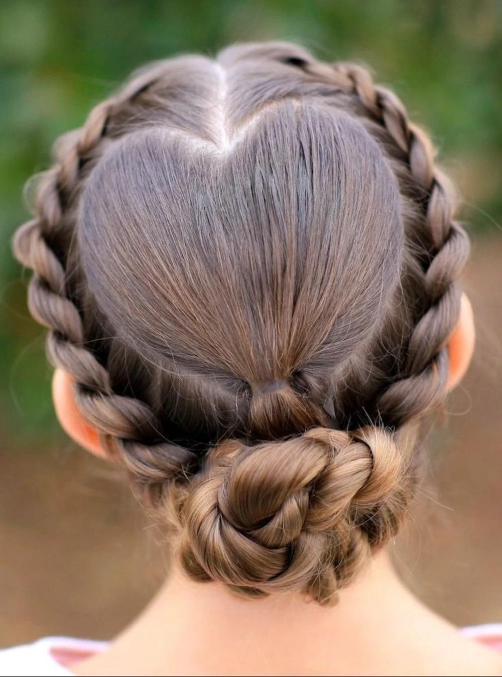 Heart-Part Braided Crown with Knotted Bun