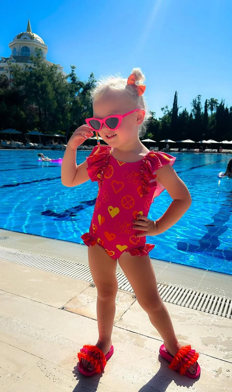 Heart Print Ruffle Swimsuit