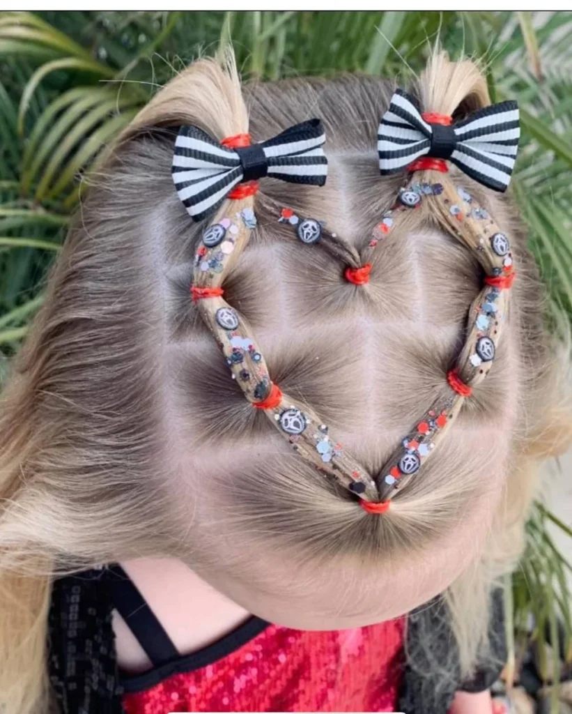 Heart-Shaped Braids with Ghost Charms and Striped Bows