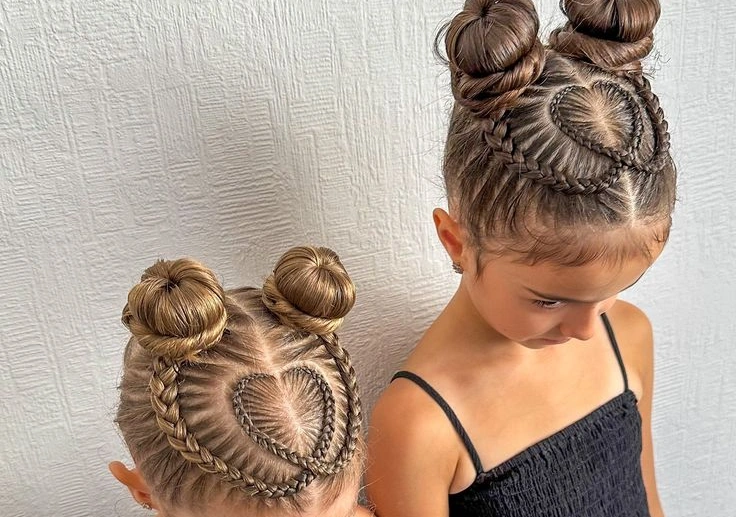Heart-Shaped Cornrow Braids with Double Top Bun