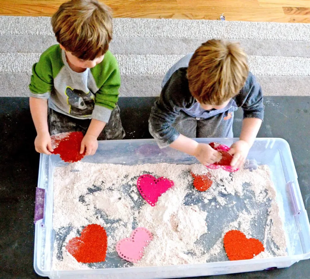  Hearts and Flour Sensory Play