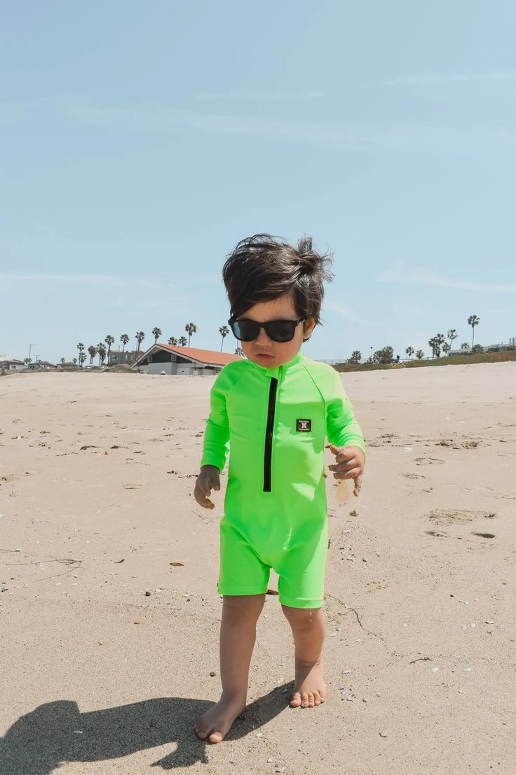 High-Visibility Neon Surf Romper for Active Beach Days