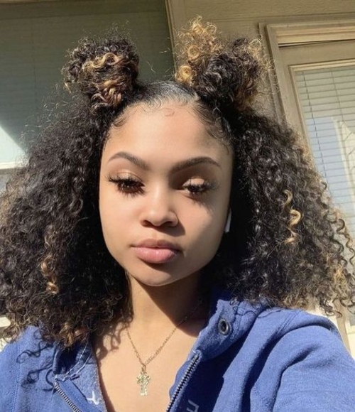 Highlighted Curly Double Buns