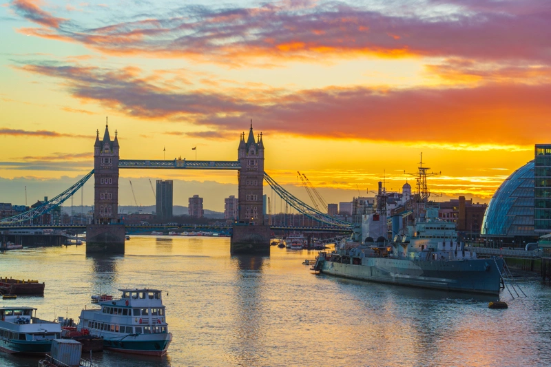 Historic Tower Bridge and River Thames
