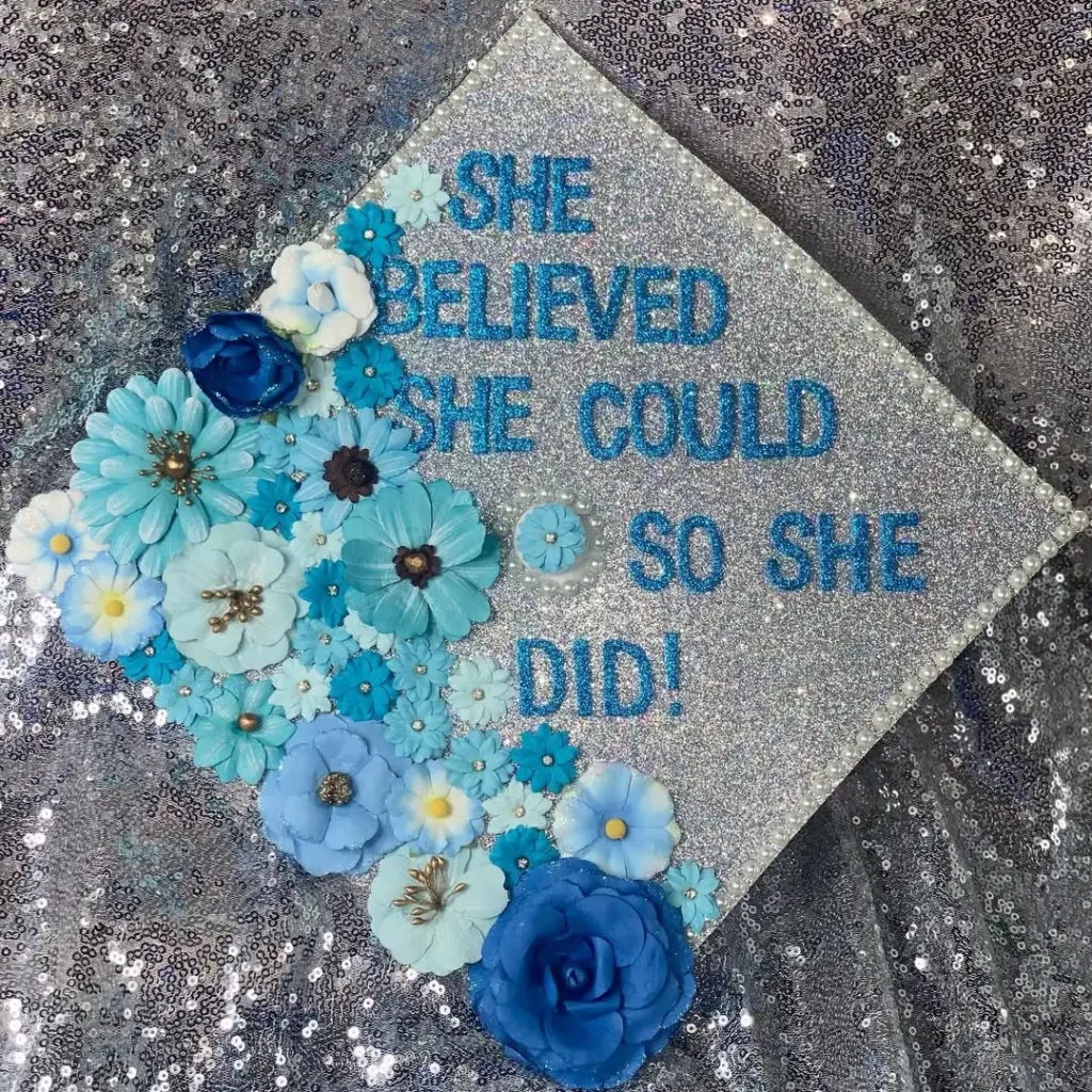 Inspiring Blue Floral Graduation Cap