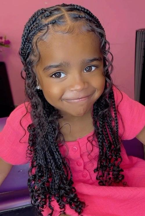 Kid-Friendly Stitch Braids with Springy Curly Ends