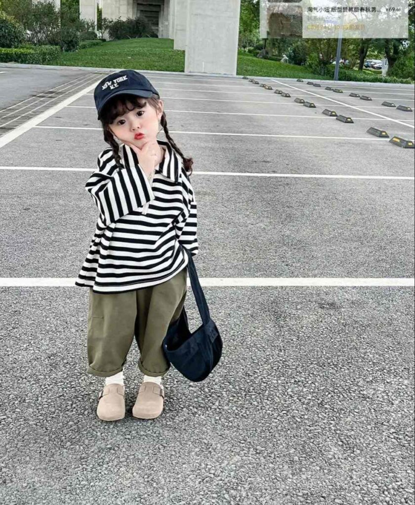 Kids Black and White Striped Streetwear