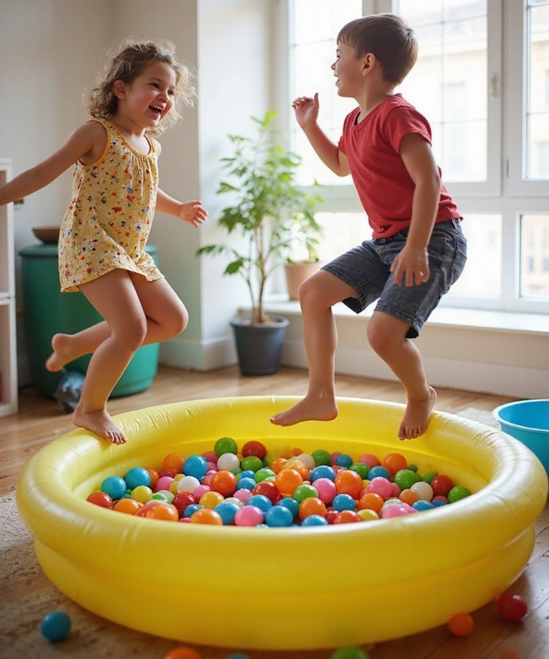 Kids Jumping into Indoor Ball Pit