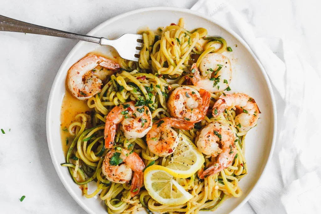 Lemon Garlic Butter Shrimp with Zucchini Noodles