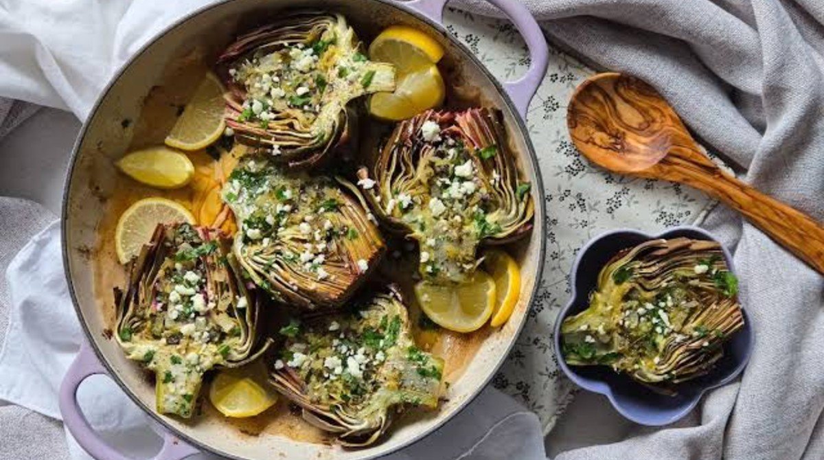 Lemon Garlic Roasted Artichokes