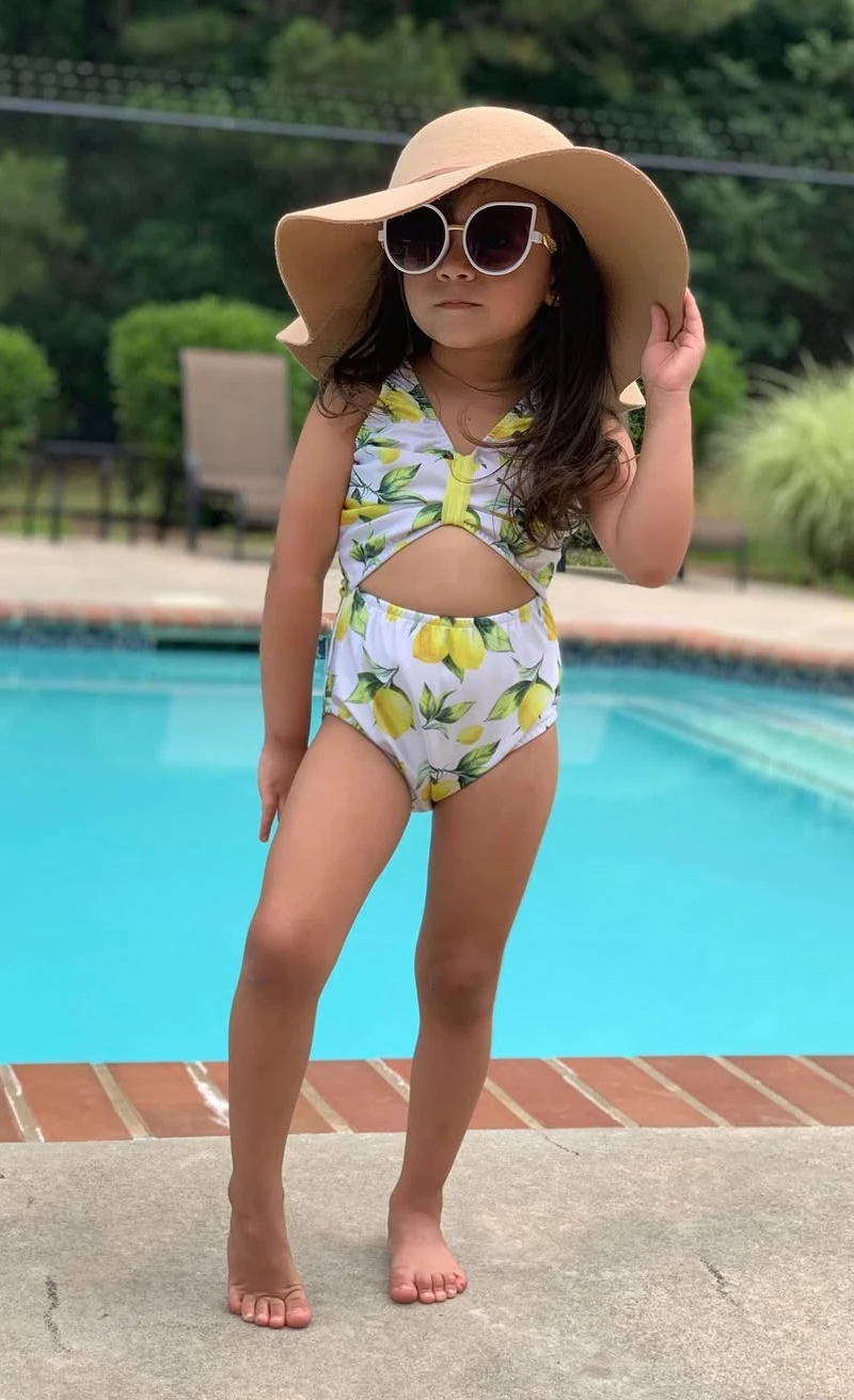 Lemon Print Cutout Swimsuit