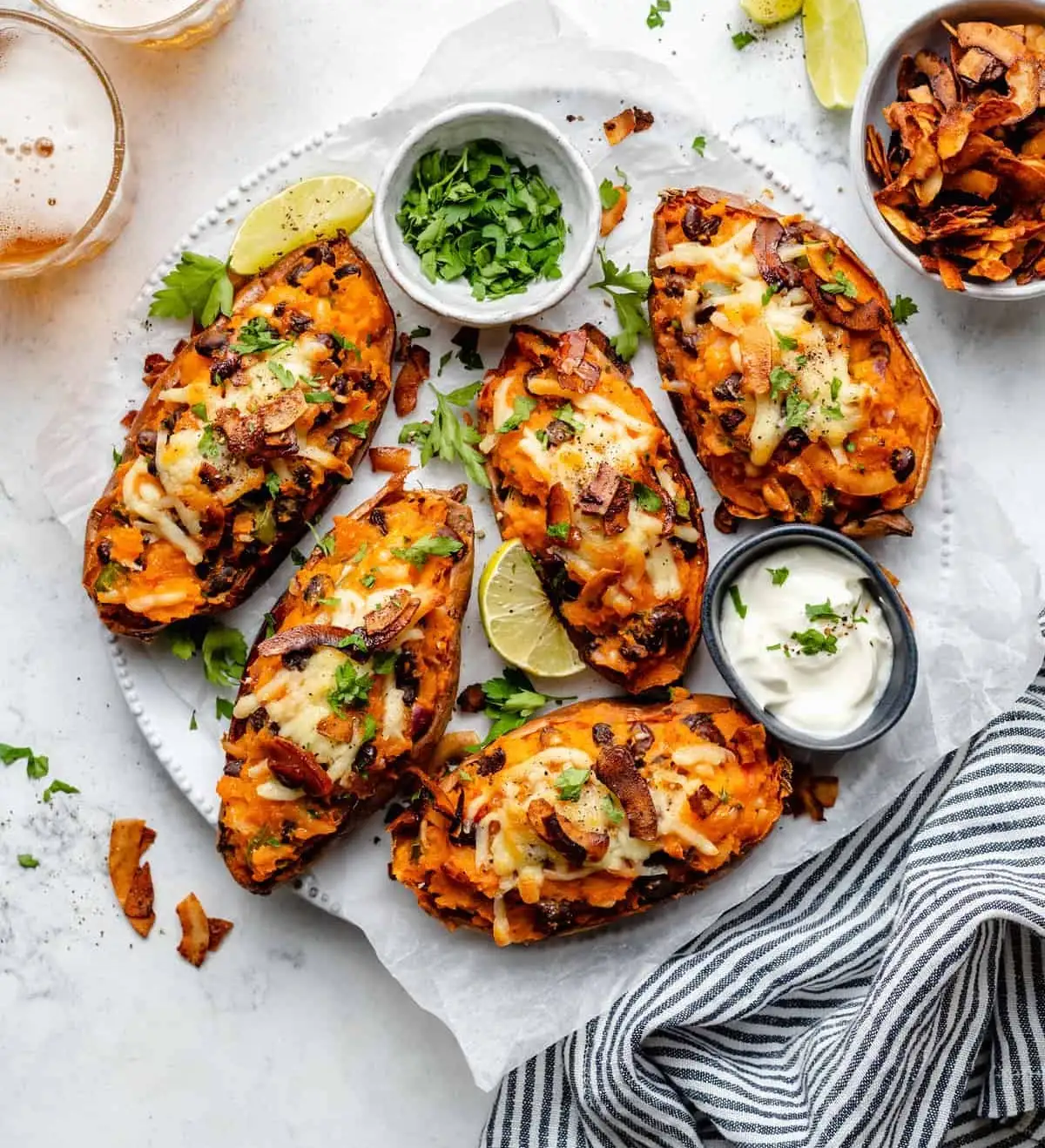 Loaded Sweet Potato Skins with Turkey Bacon and Greek Yogurt