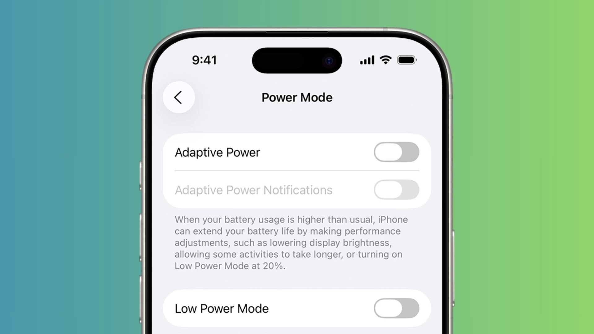 Master Adaptive Power Mode and Low Power Mode