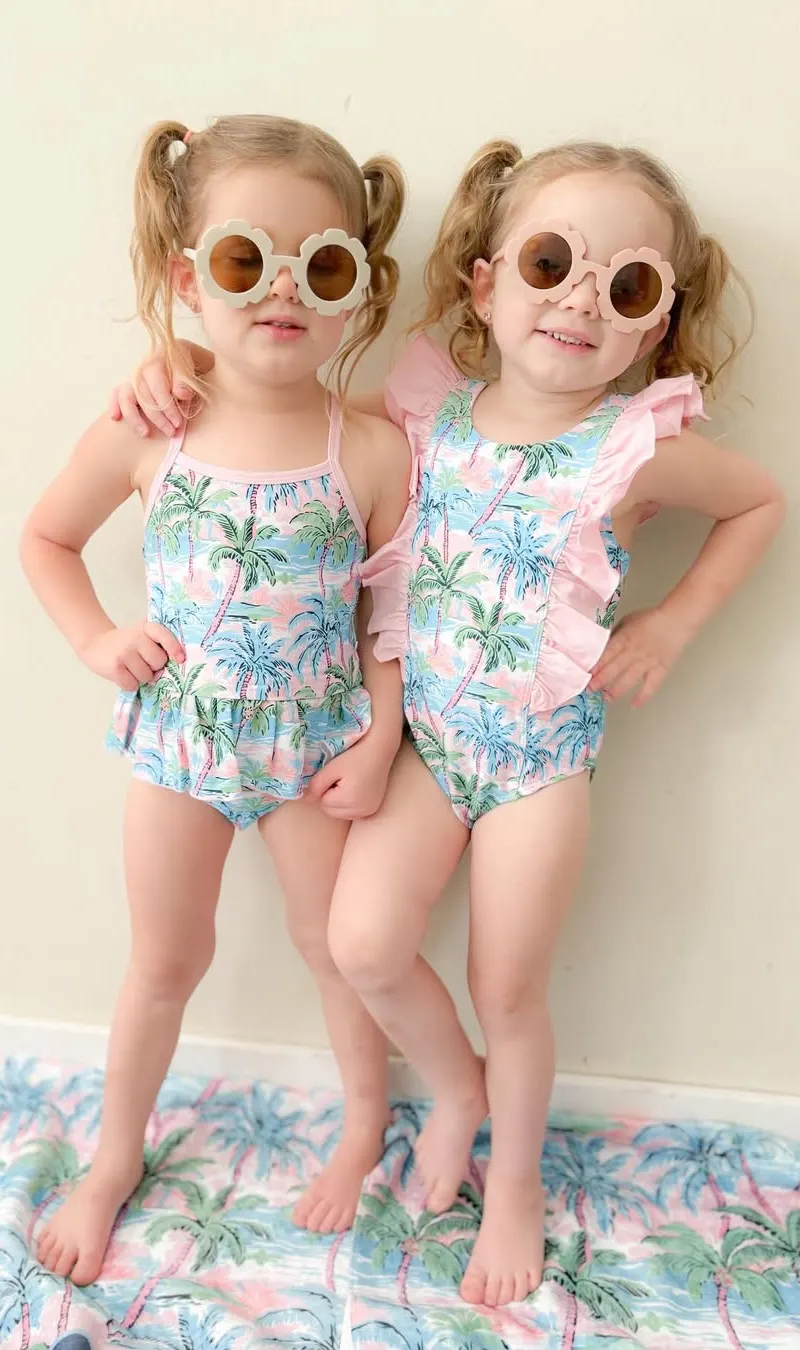 Matching Palm Print Swimsuits