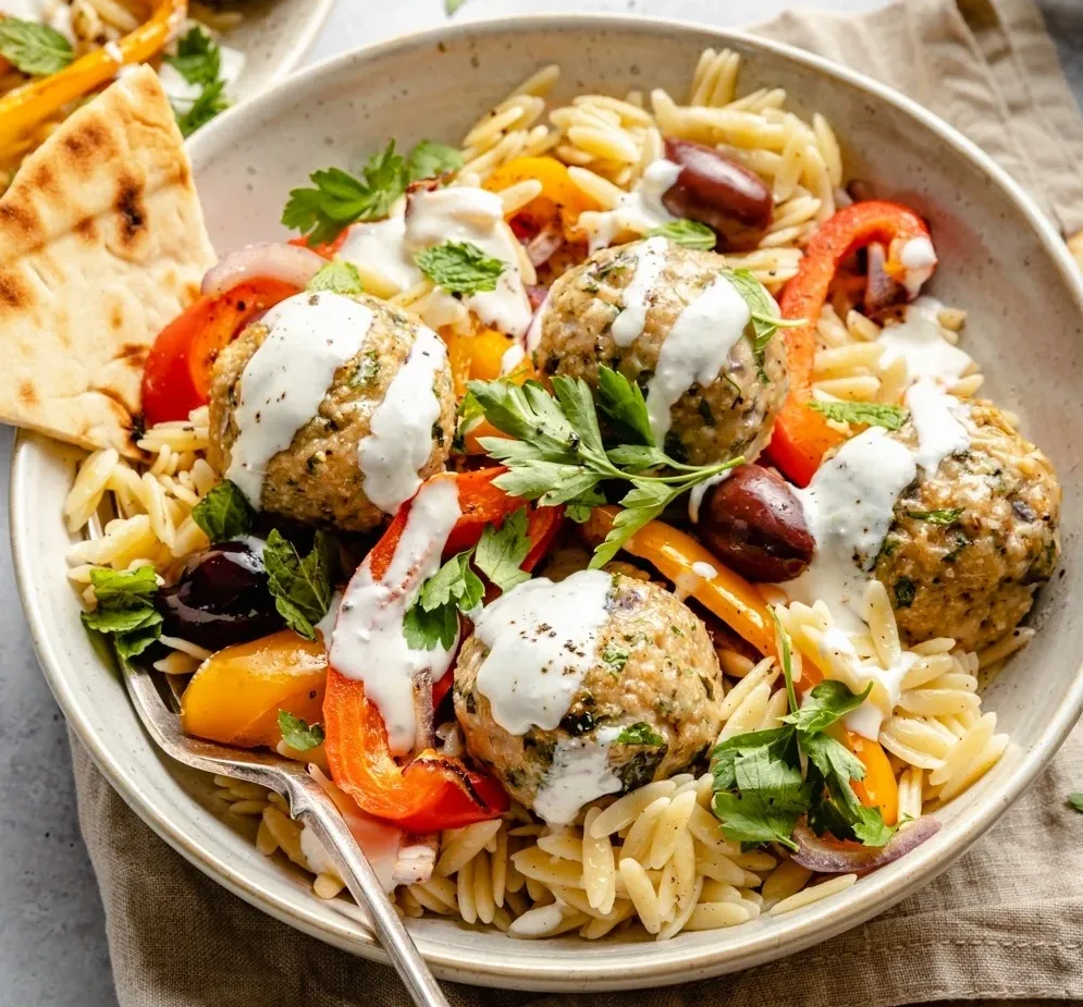 Mediterranean Turkey Meatballs with Yogurt Sauce