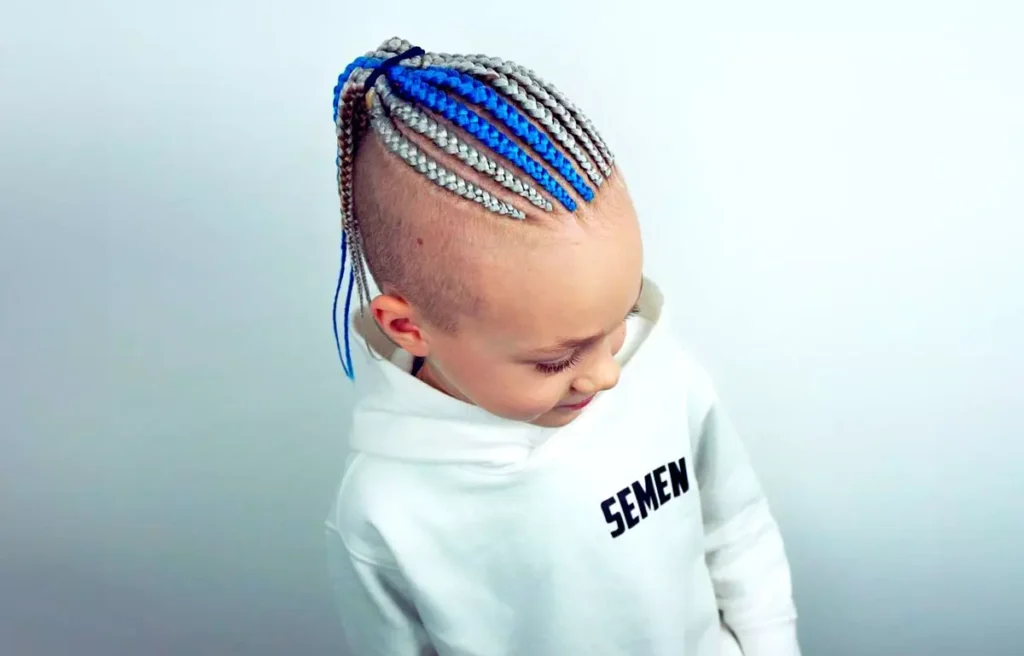 Mohawk-Style Cornrows with Beaded Extensions and Fade
