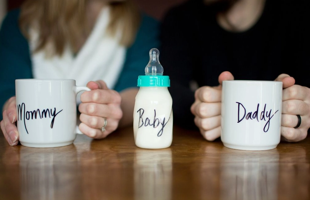 Mommy and Daddy Coffee Mugs with Baby Bottle