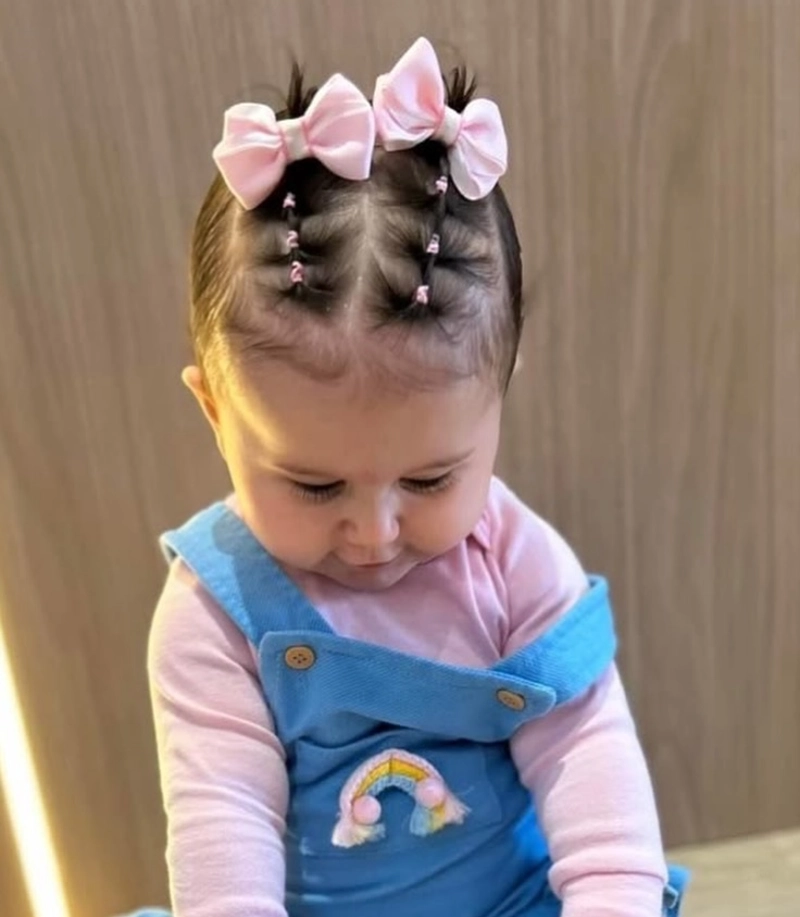 Multiple Mini Ponytails with Pink Bows