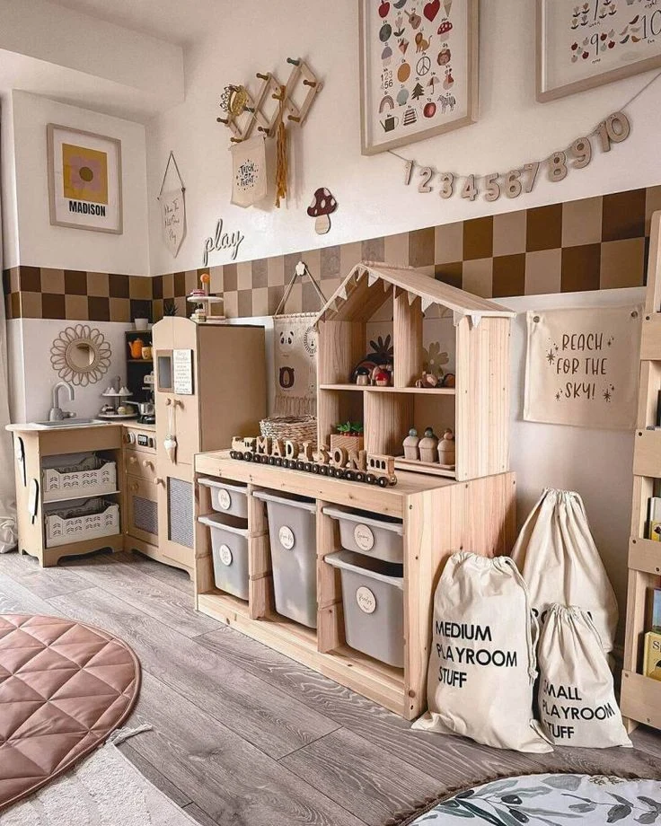 Natural Wood Play Kitchen and Trofast Storage