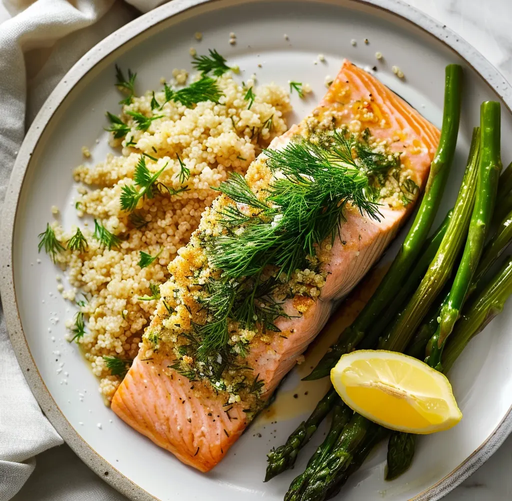 One Pan Salmon with Asparagus and Quinoa