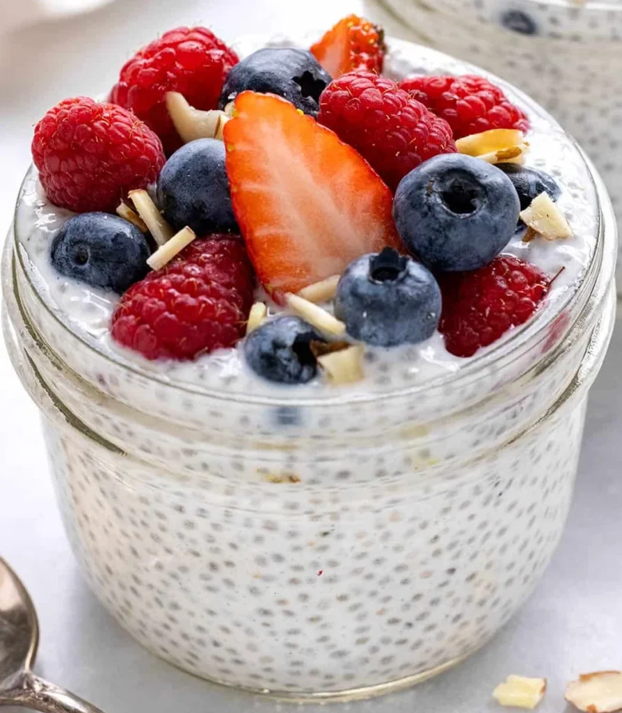 Overnight Chia Pudding with Almonds and Pomegranate