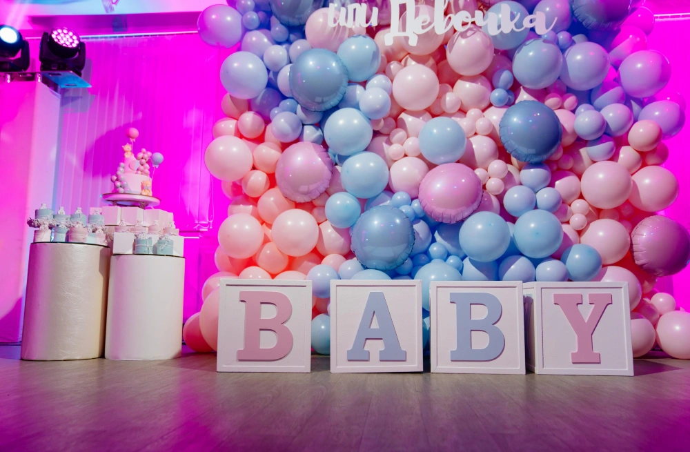 Pastel Ombré Balloon Wall with Giant BABY Blocks
