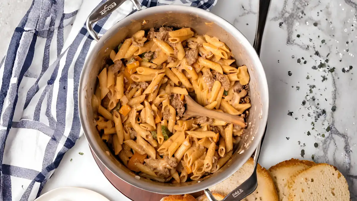 Philly Cheesesteak Pasta Bake