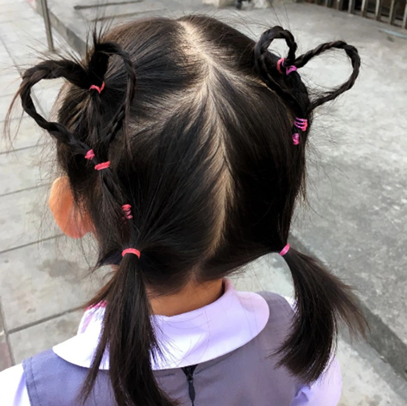Pigtails with Pink Elastics