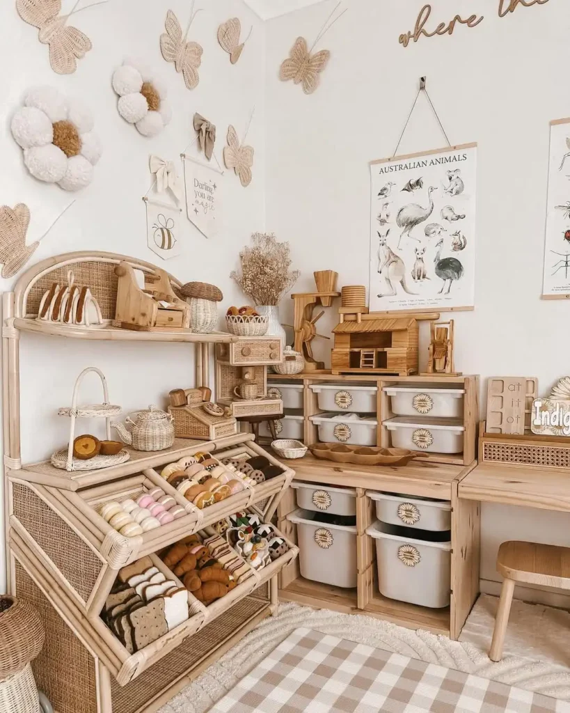 Pine Bin Unit with Rattan Bakery