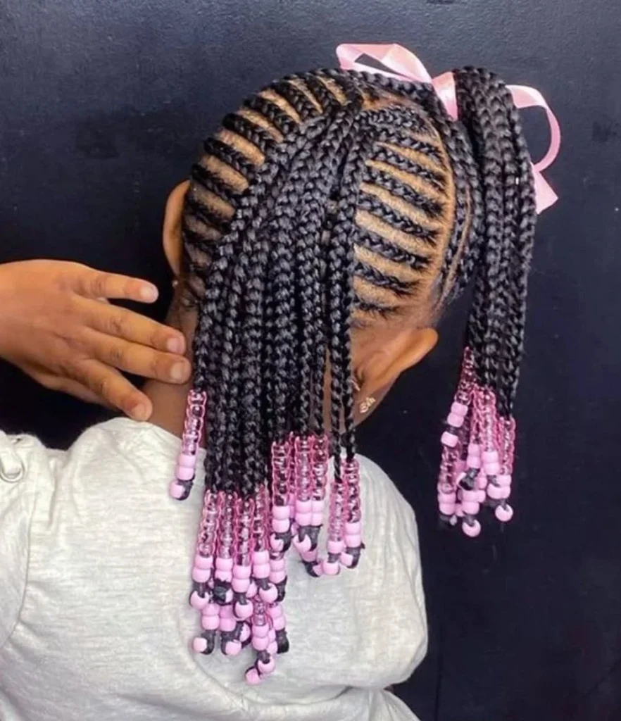 Pink Beaded Pigtail Braids