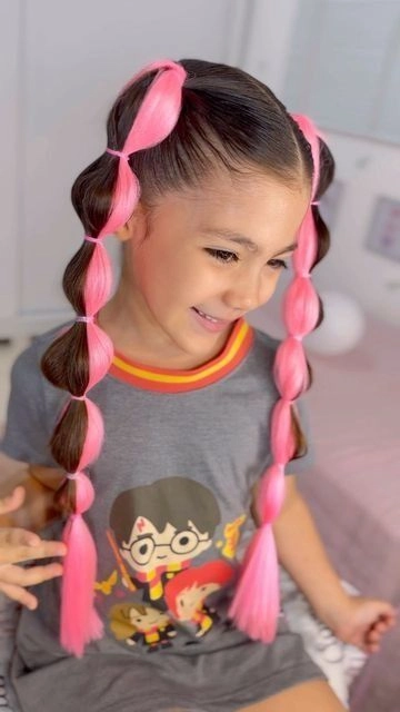 Pink Ribbon Bubble Ponytails
