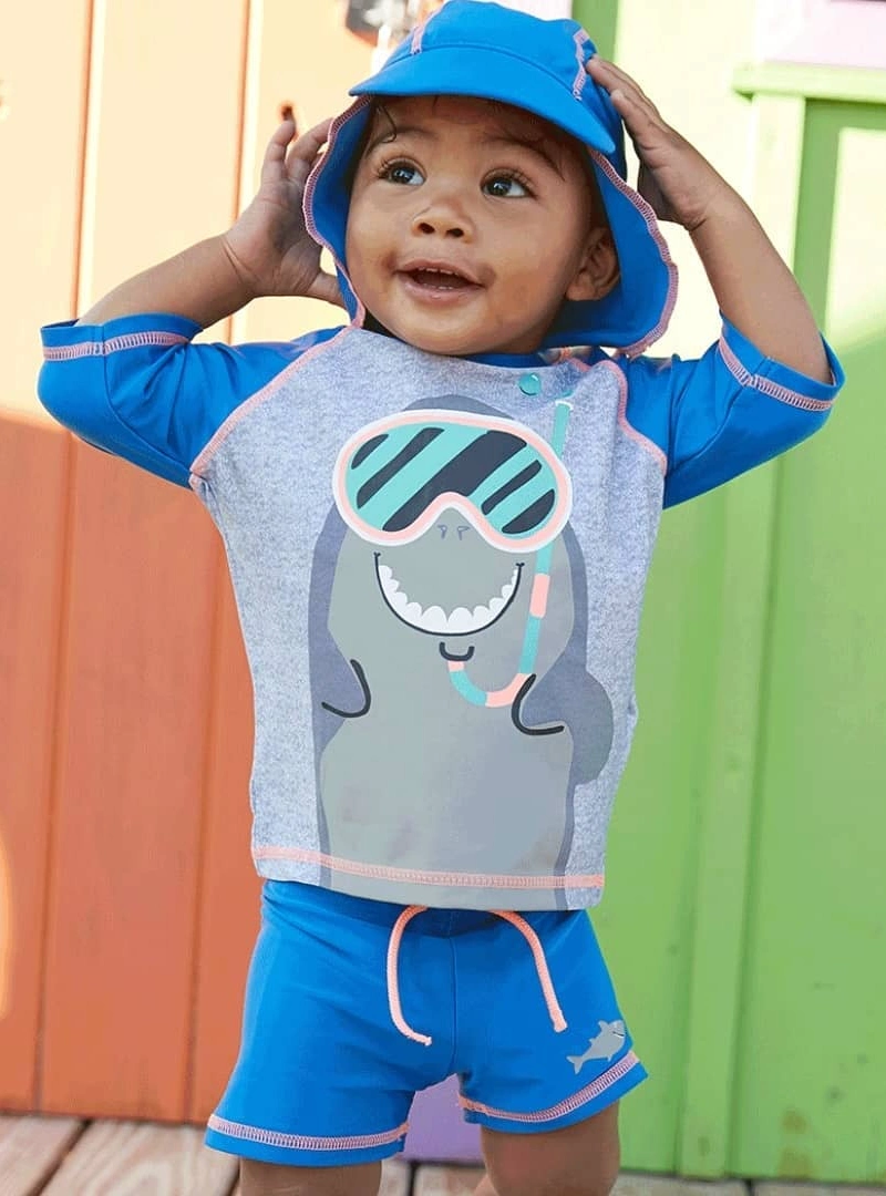 Playful Shark Rashguard Set with Matching Hat